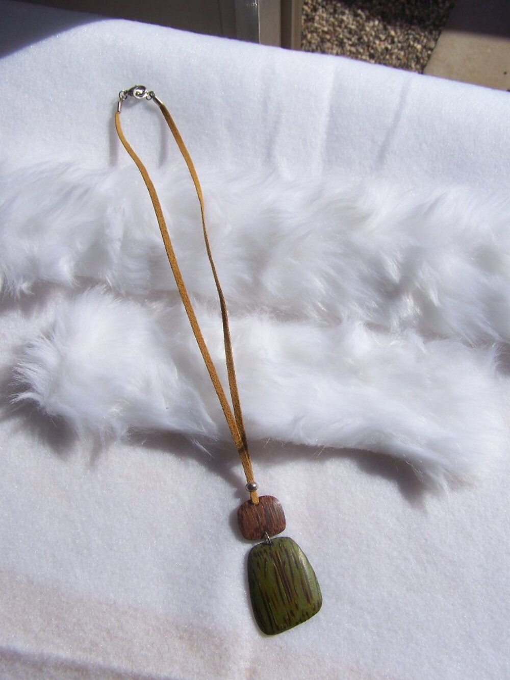 Brown, Wood & Green Beaded Necklace